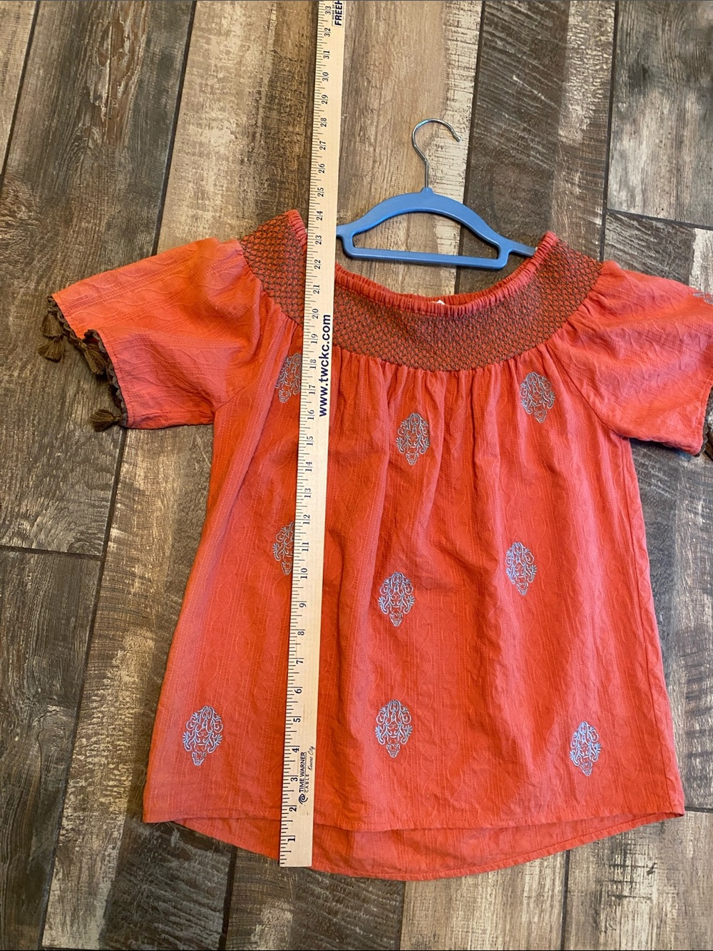 THML Orange Smocked-Neck Tassel Sleeve Blouse - Picture 11 of 11